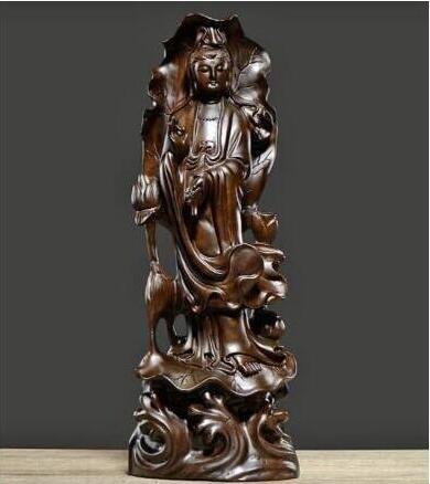 一部予約！】 ☆仏教美術 高さ30cm 観音菩薩像 仏像 置物 木彫り 黒檀