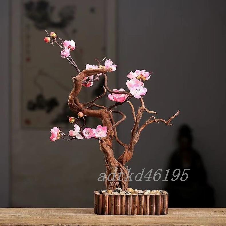 梅 生け花 造花 盆栽 置物 置き物 和風 手作り 木製 工芸品 リアル インテリア 癒し 雑貨 茶道 瞑想 風水_画像2