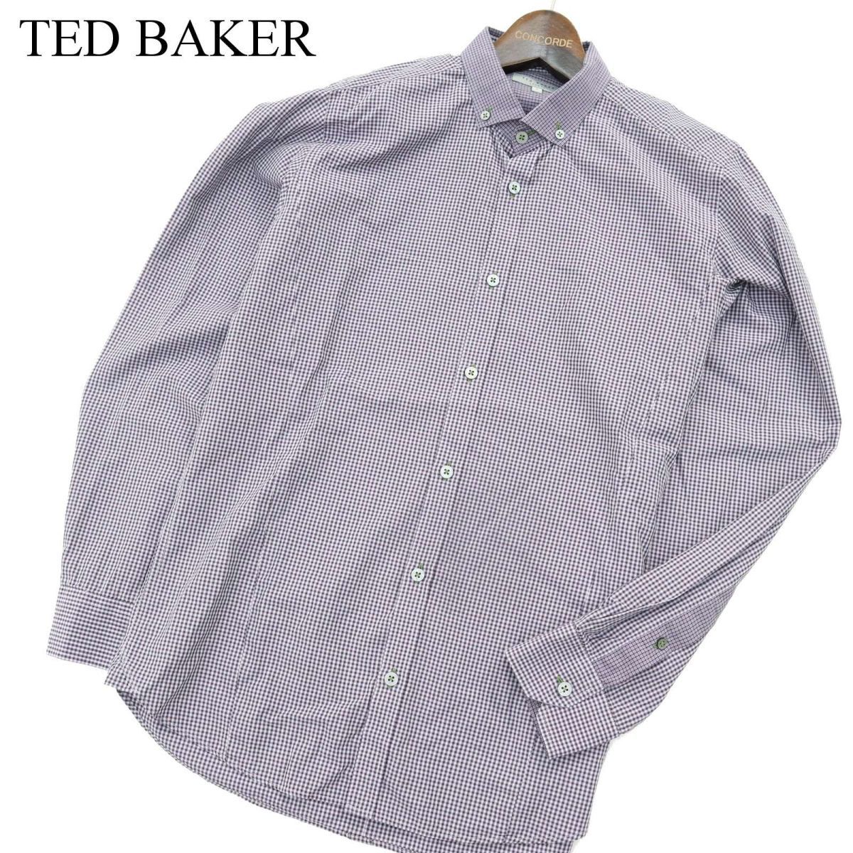 TED BAKER テッドベーカー 通年★ 長袖 ボタンダウン チェック シャツ Sz.2　メンズ　A3T03137_3#C_画像1