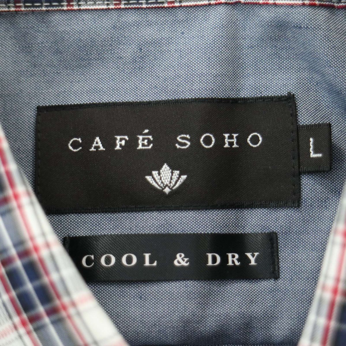 【新品 未使用】 CAFE SOHO カフェソーホー 春夏 COOL&DRY 吸汗速乾 半袖 ワーク チェック切替 シャツ Sz.L　メンズ　A3T03763_4#A_画像6