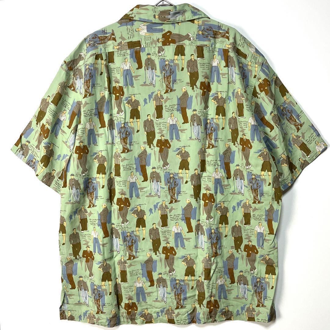 90s RALPH LAUREN 人物 総柄 レーヨン オープンカラーシャツ-