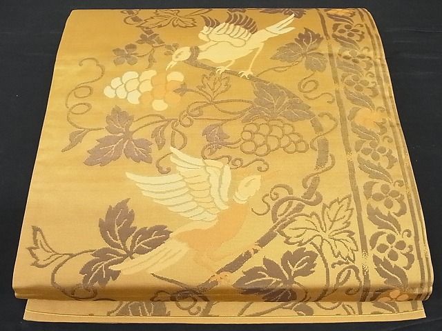着物屋こころ□全通柄京袋帯葡萄唐草文鳥正絹逸品A-tn749 - JChere雅虎