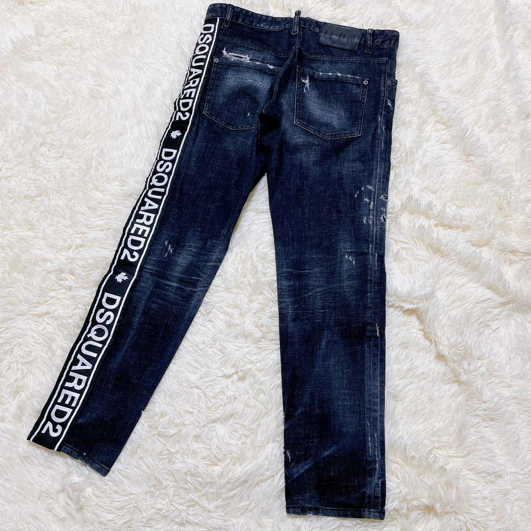 激レア☆DSQUARED2 デニムパンツ スケーター ロゴテープ ブラック L