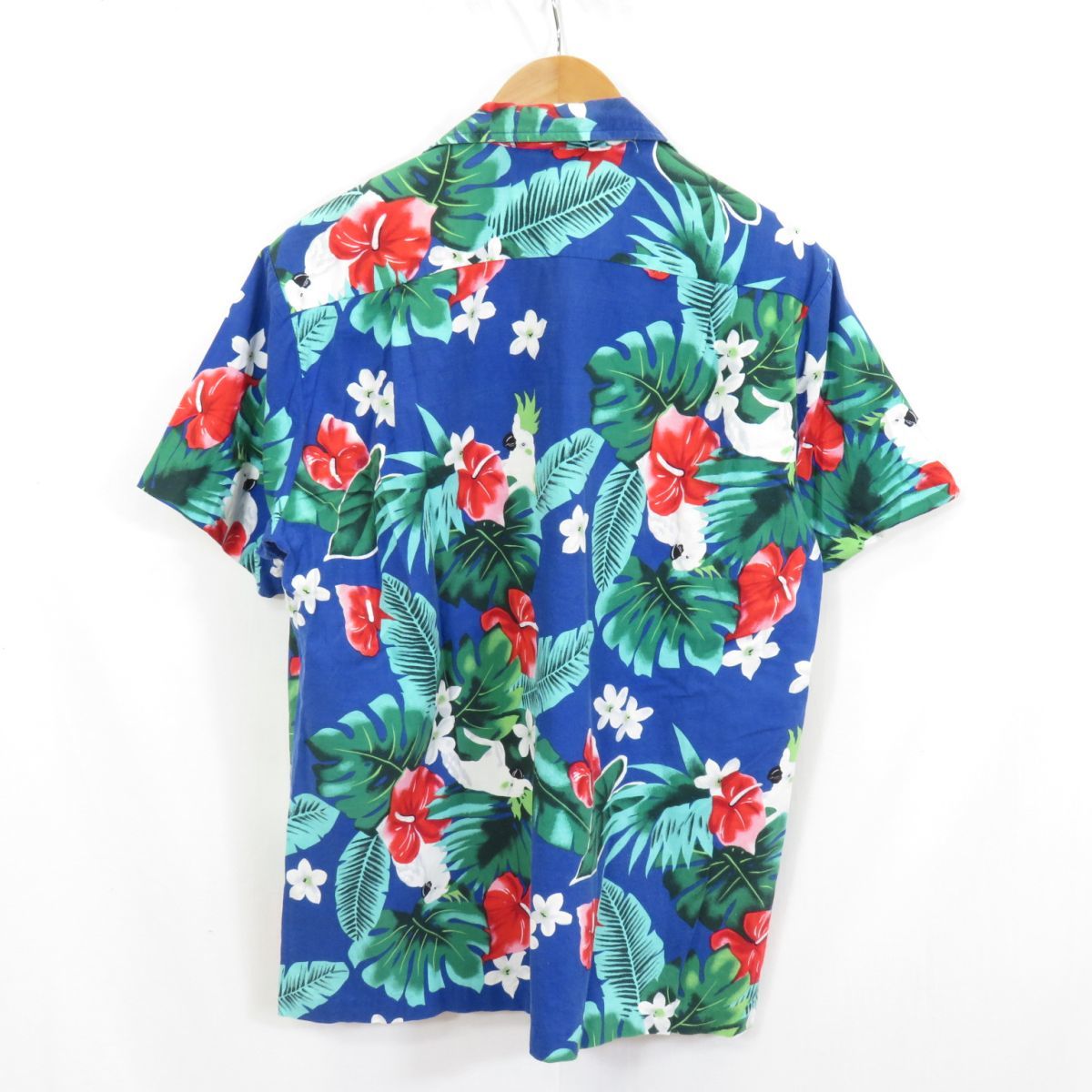  Hawaii made KALAHEO parrot hibiscus pattern cotton rayon aro is Hawaiian shirt sizeL/kalaheo0404