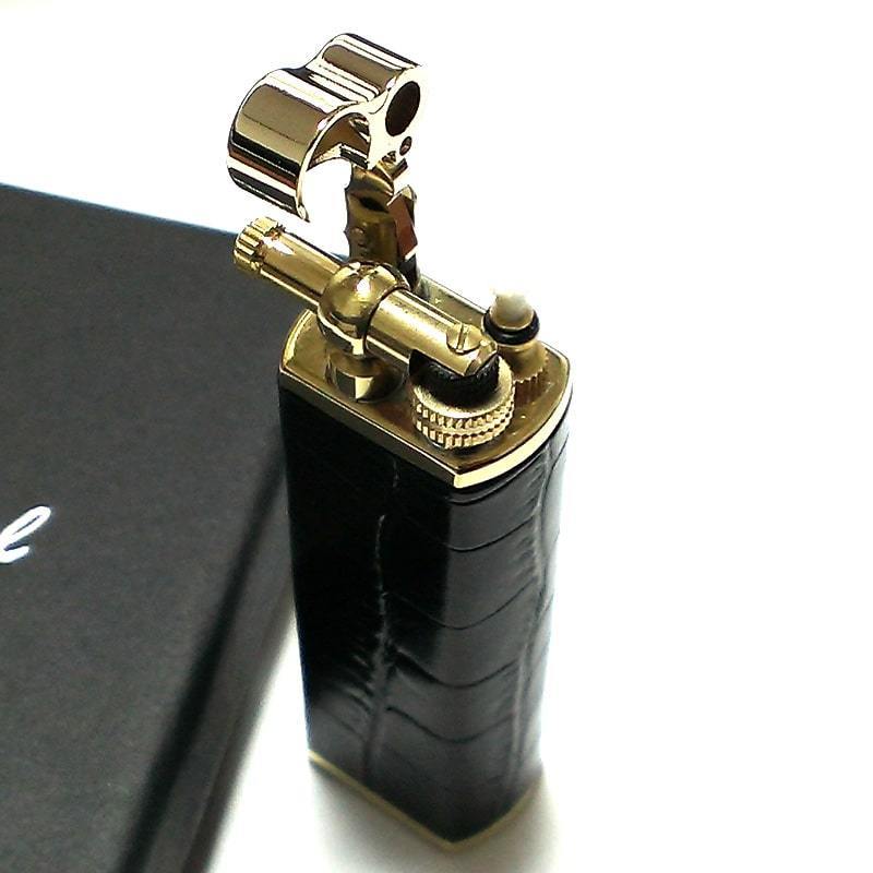 オイルライター BOLBO 革巻き クロコ型押し ゴールド&ブラック ボルボ