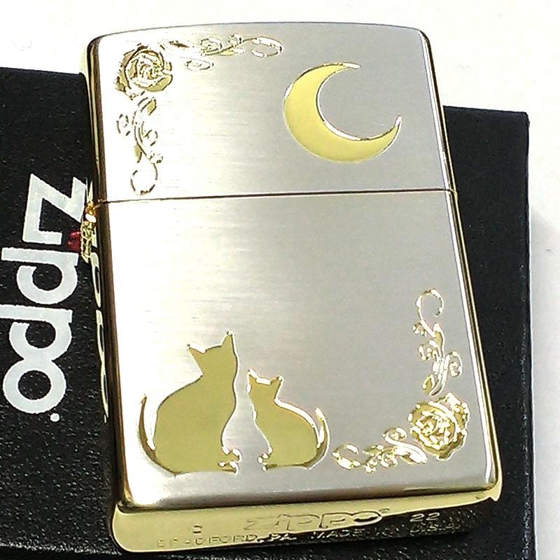 ZIPPO ライター ネコ シルバー ジッポ 猫 可愛い ゴールド 月 薔薇 銀金 女性 ねこ かわいい バラ ギフト プレゼント おしゃれ レディース_画像6