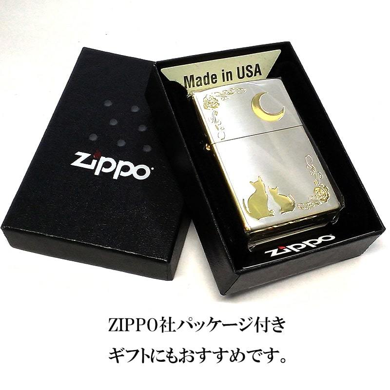 ZIPPO ライター ネコ シルバー ジッポ 猫 可愛い ゴールド 月 薔薇 銀金 女性 ねこ かわいい バラ ギフト プレゼント おしゃれ レディース_画像7