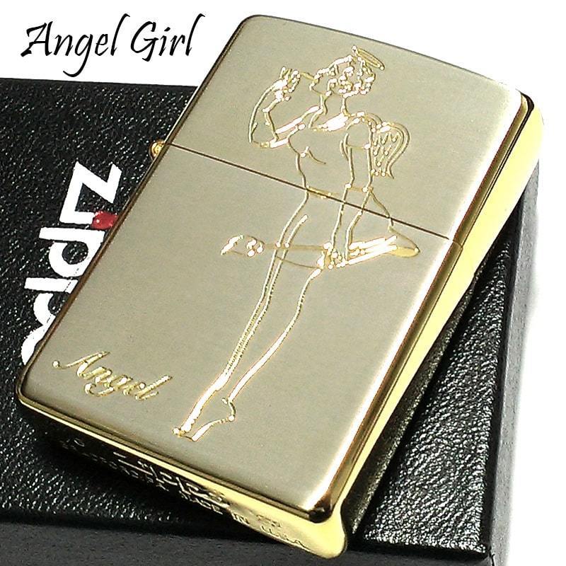 ZIPPO ライター ウィンディ エンジェルガール デビル シルバー&ゴールド ツートーン仕上げ ジッポ 彫刻 両面加工 可愛い かっこいい