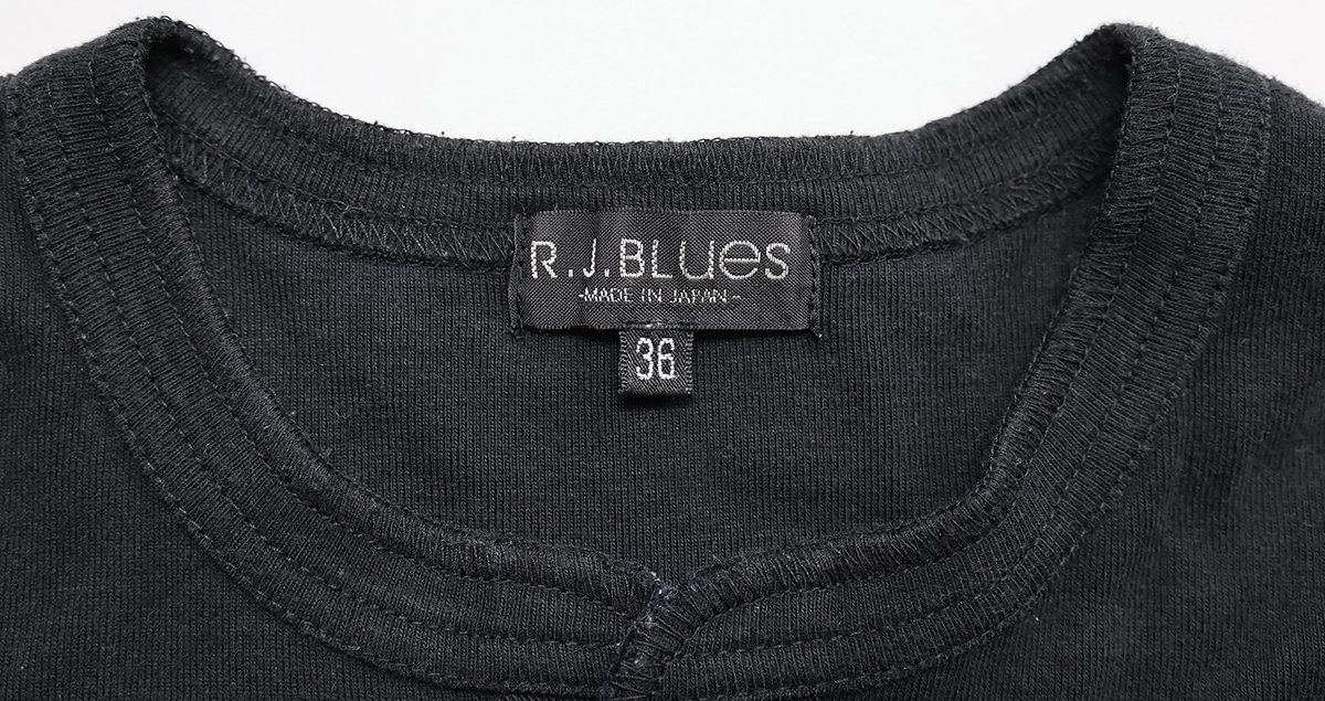 RJB (アールジェイビー) ヘンリーネック 長袖Tシャツ ブラック size 36 / カットソー / ロンT / フラットヘッド_画像6