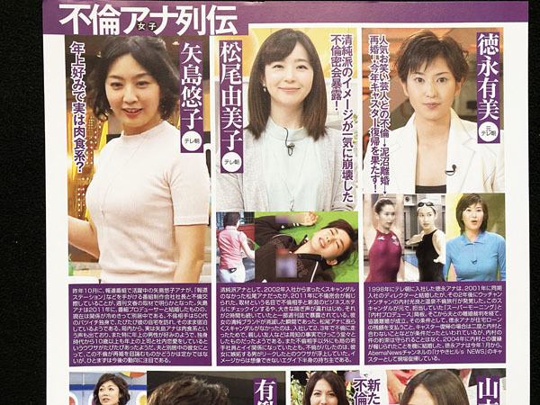 切り抜き 2P■有働由美子・山本モナ・徳永有美・松尾由美子・矢島悠子・牧野結美・岡村真美子/女子アナ　J01_画像2