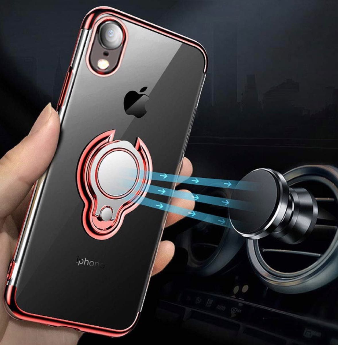iPhoneXR ケース リング付き おしゃれな TPU 金属メッキ耐衝撃 iPhone XR 赤色 薄型 アイホン