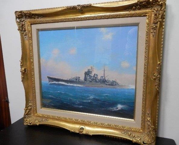 希少 軍艦 足柄 油絵 藤瀬 韶国 運賃着払 0401V4G_画像7