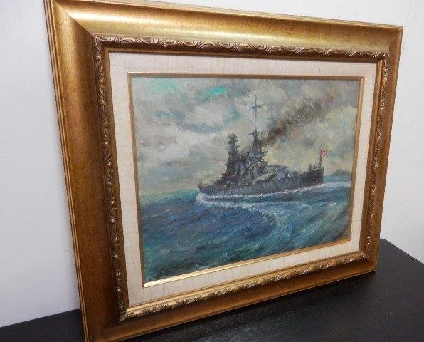 希少 軍艦 油絵 藤瀬 韶国 運賃着払 0401V6G_画像8