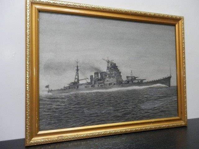 重巡 巡洋艦 高雄 鉛筆画 木炭画 運賃着払 0401V1G_画像5