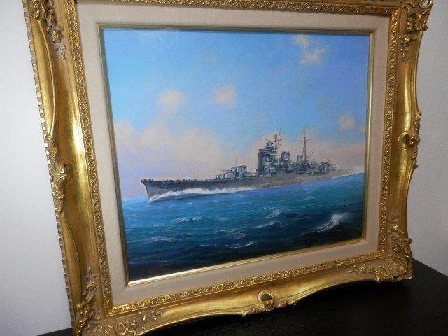 希少 軍艦 足柄 油絵 藤瀬 韶国 運賃着払 0401V4G_画像6