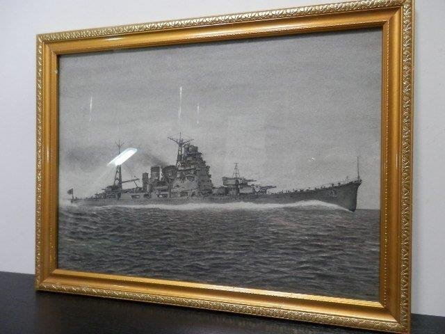 重巡 巡洋艦 高雄 鉛筆画 木炭画 運賃着払 0401V1G_画像6