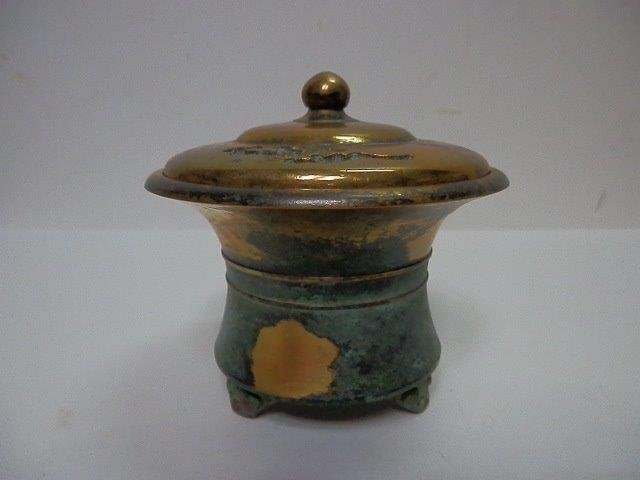 秦 蔵六 造 塗金銅 瑞雲 京都市贈答品 香爐 香炉 金工 銅器 0728U3G