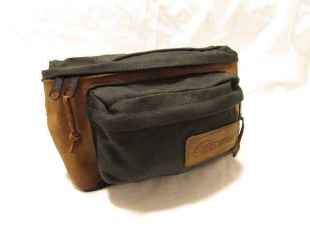 【希少◎】80's〜 made in usa EASTPAK black leather × nylon waist bag アメリカ製 ウエストバッグ patagonia the north face