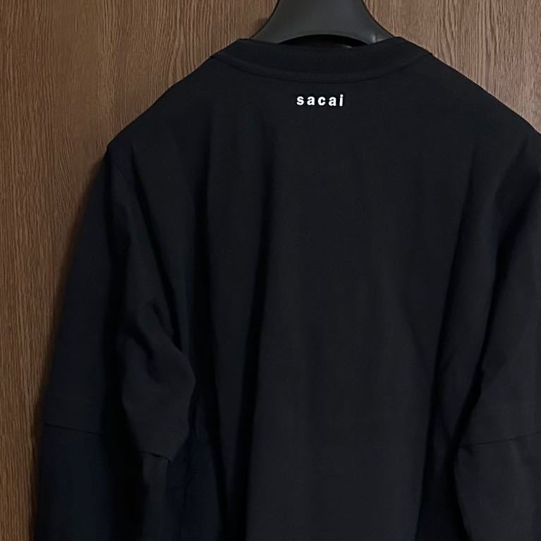黒2新品 sacai サカイ メンズ ON & ON レイヤード ロング Tシャツ 長袖 22SS size 2 M 黒 スウェット ロンT ブラック