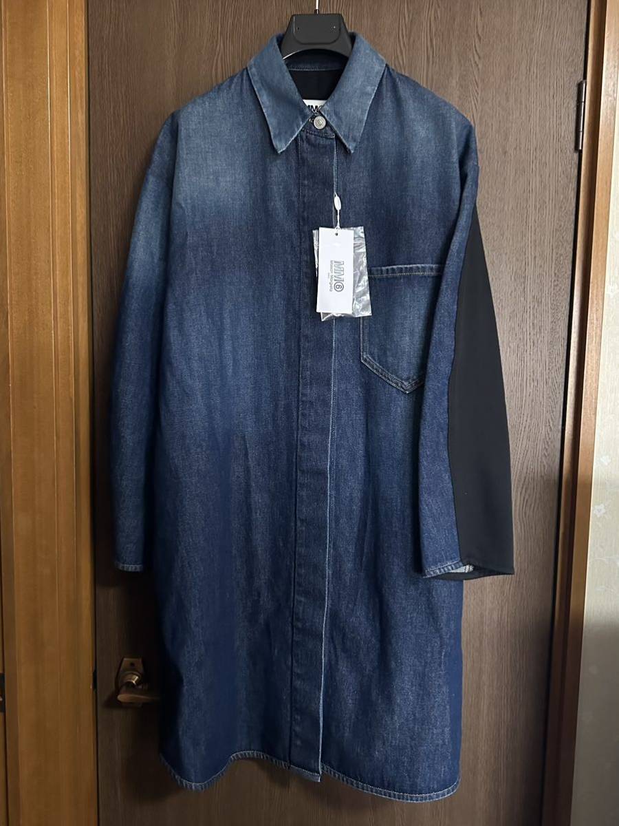 40新品52%off メゾンマルジェラ MM6 再構築 デニム ワンピース ドレス 長袖 シャツ 21AW size 40 M Maison Margiela 6 レディース ブルゾン_画像1