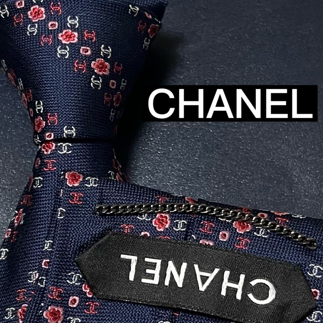 新品未使用 CHANEL シャネル ココマーク ストライプ ネクタイ ネイビー