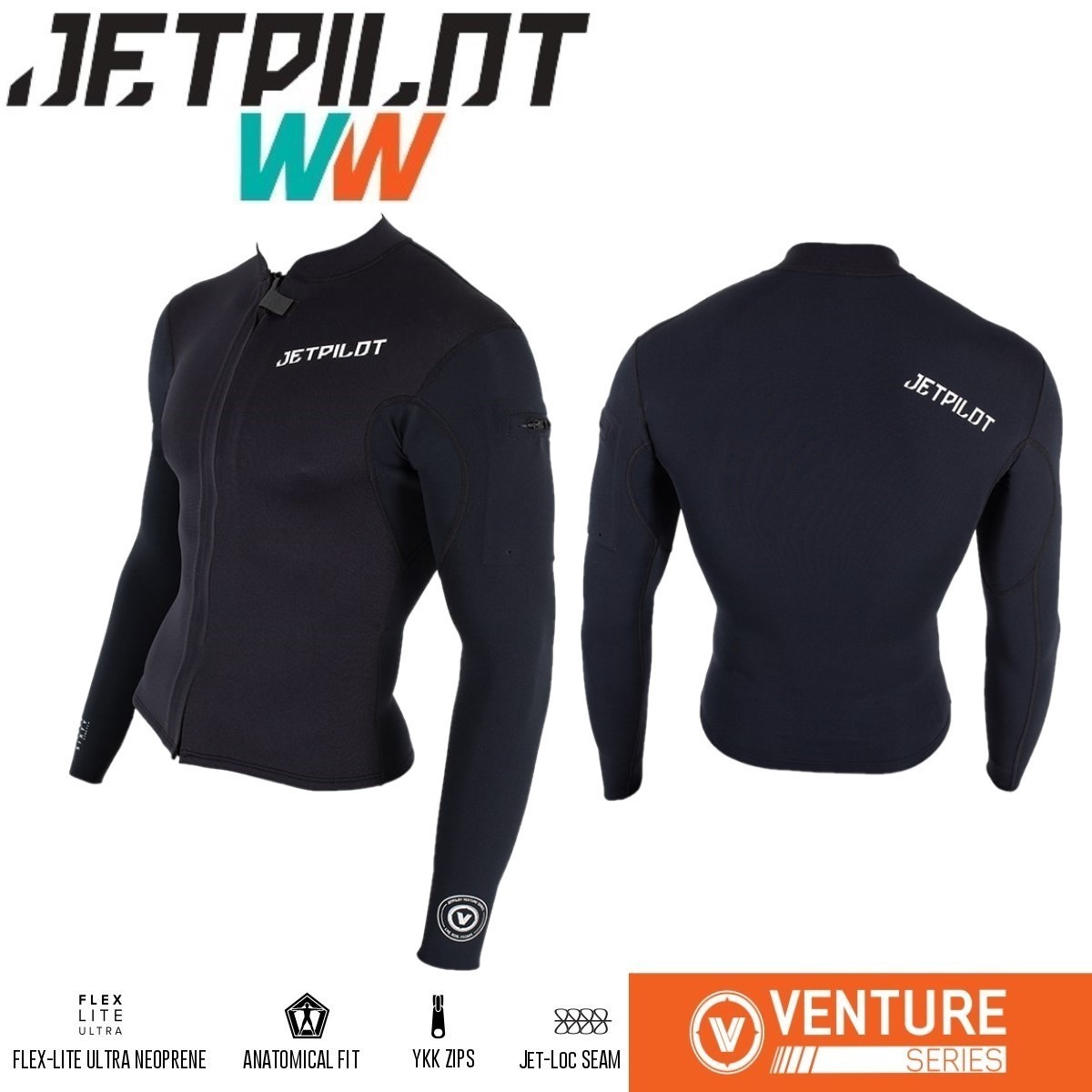 ジェットパイロット JETPILOT ウェットスーツ ジャケット 送料無料 ベンチャー ジャケット JA22158 ブラック 2XL タッパー 水上バイク