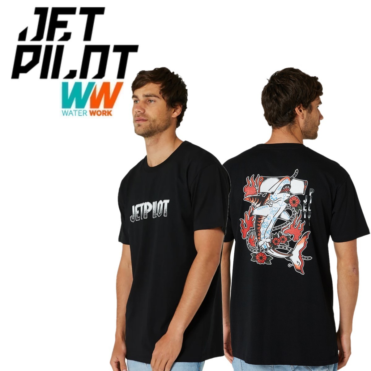 ジェットパイロット JETPILOT 2023 Tシャツ 送料無料 シャーク フラッシュ メンズ Tシャツ W23603 ブラック 3XL_画像1