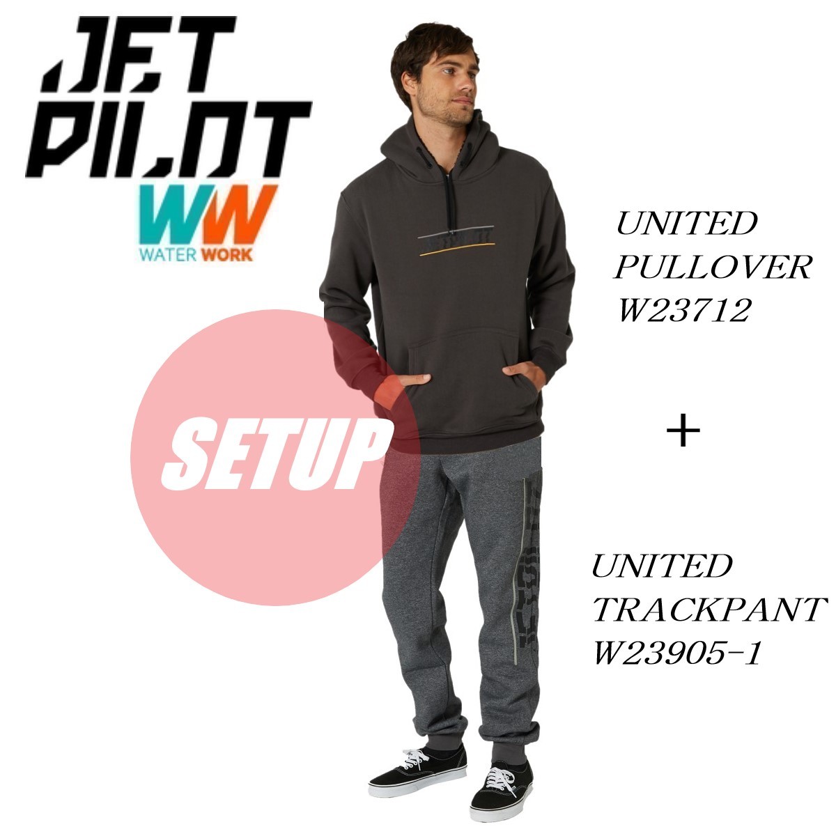ジェットパイロット JETPILOT 2023 2点セット 送料無料 ユナイテッド プルオーバートラックパンツ W23712 W23905-1 チャコール 2XL