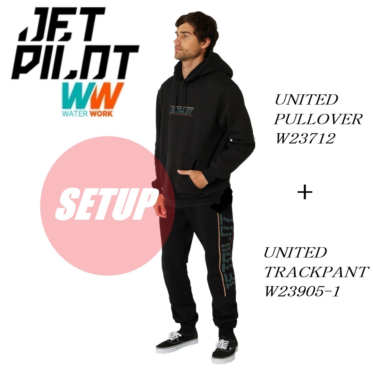 ジェットパイロット JETPILOT 2023 2点セット 送料無料 ユナイテッド プルオーバートラックパンツ W23712 W23905-1 ブラック M