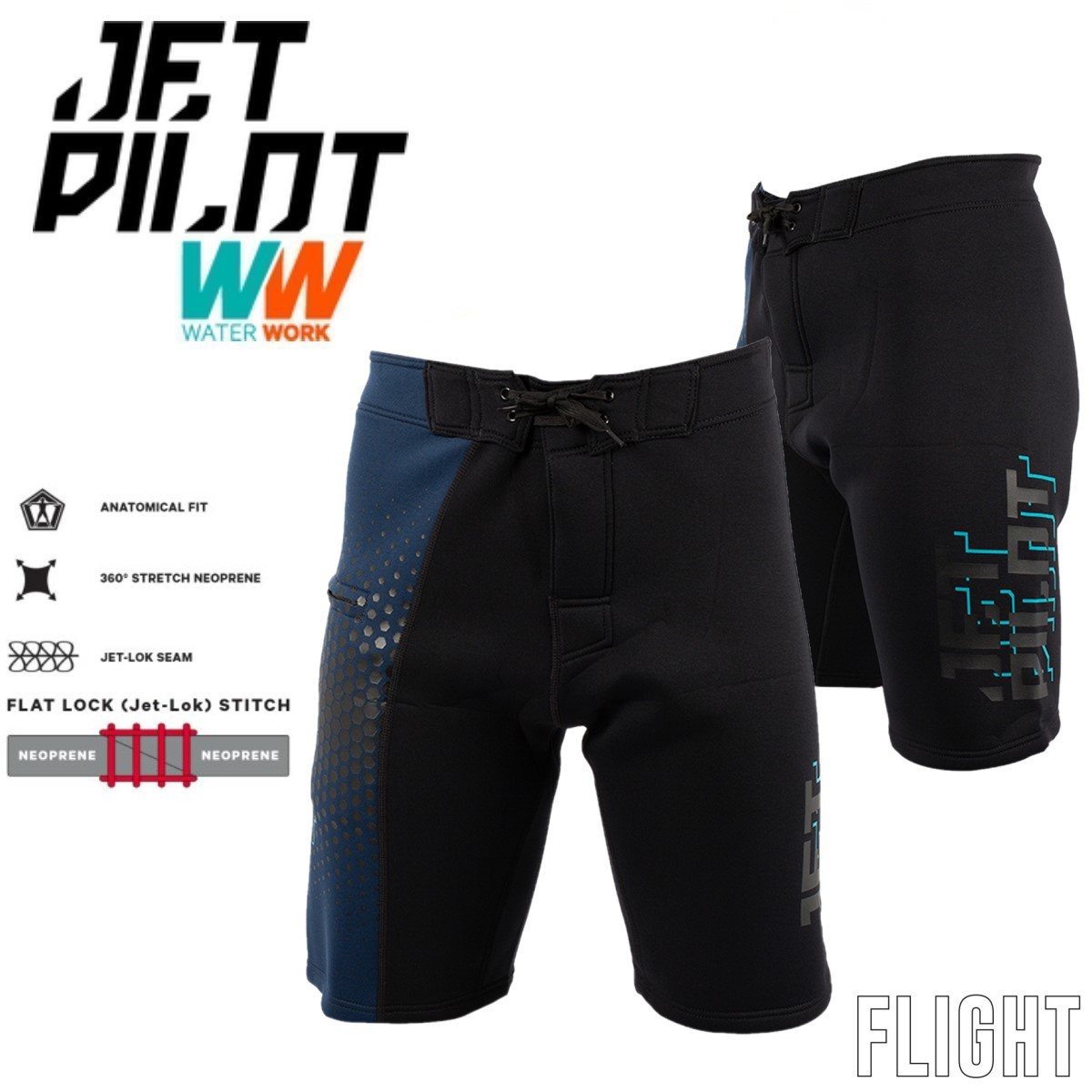 ジェットパイロット JETPILOT 海パン ネオプレン 送料無料 フライト ネオ ボードショーツ JA22900-1 ブラック/ブルー XL