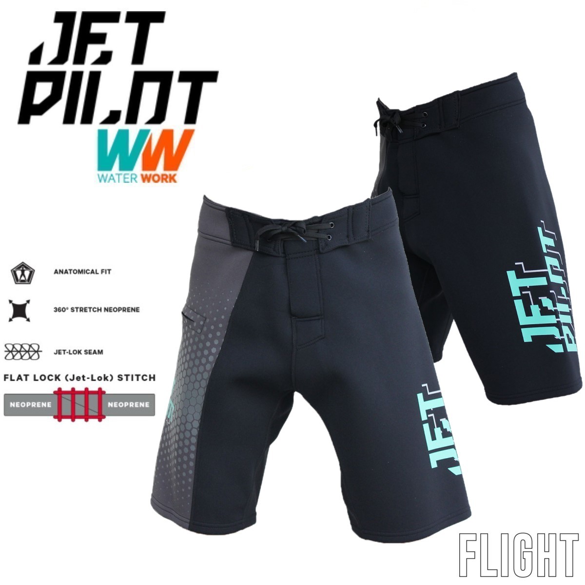ジェットパイロット JETPILOT 海パン ネオプレン 送料無料 フライト ネオ ボードショーツ JA22900-1 ブラック/ティール XL