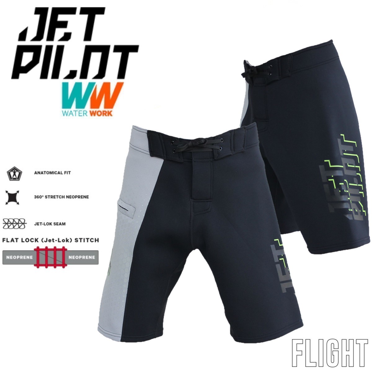 最愛 ジェットパイロット JETPILOT XL ブラック/イエロー JA22900-1 ボードショーツ ネオ フライト 送料無料 ネオプレン 海パン ウエア
