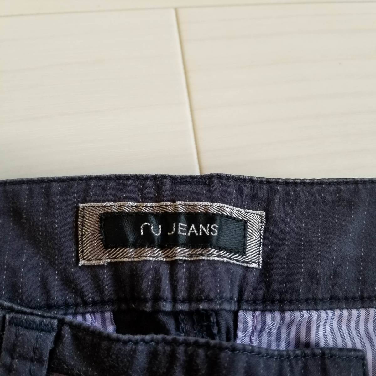 RU JEANS アールユージーンズ パンツ スラックス ストレート ストライプ ロング丈 ボトムス レディース ブラック サイズ28 SAA188_画像5