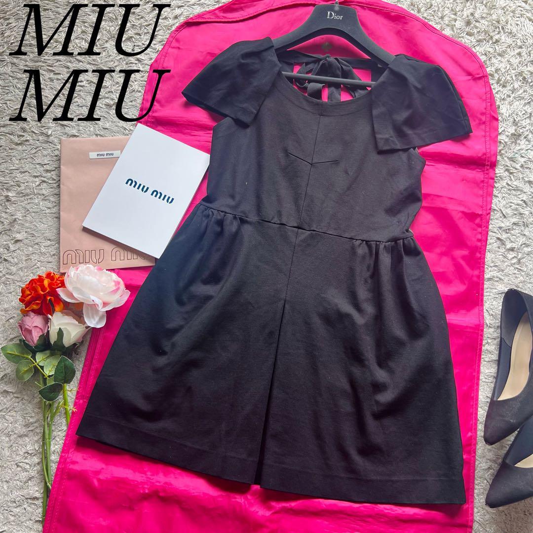 美品】MIU MIU ワンピース ブラック リボン S シースルー ミュウミュウ