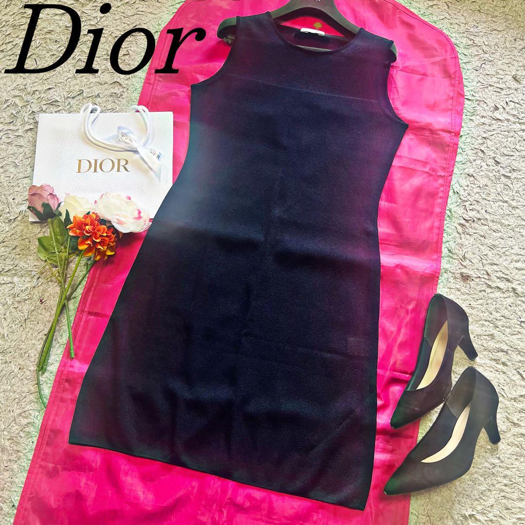 美品】Christian Dior メッシュワンピース ネイビー ノースリーブ