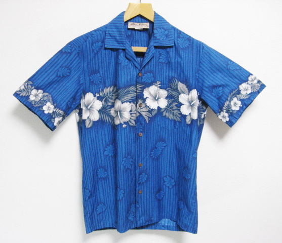 ハワイ製 Blue Hawaii アロハシャツ S ハイビスカス柄 ブルーハワイ 日本サイズM相当_画像1