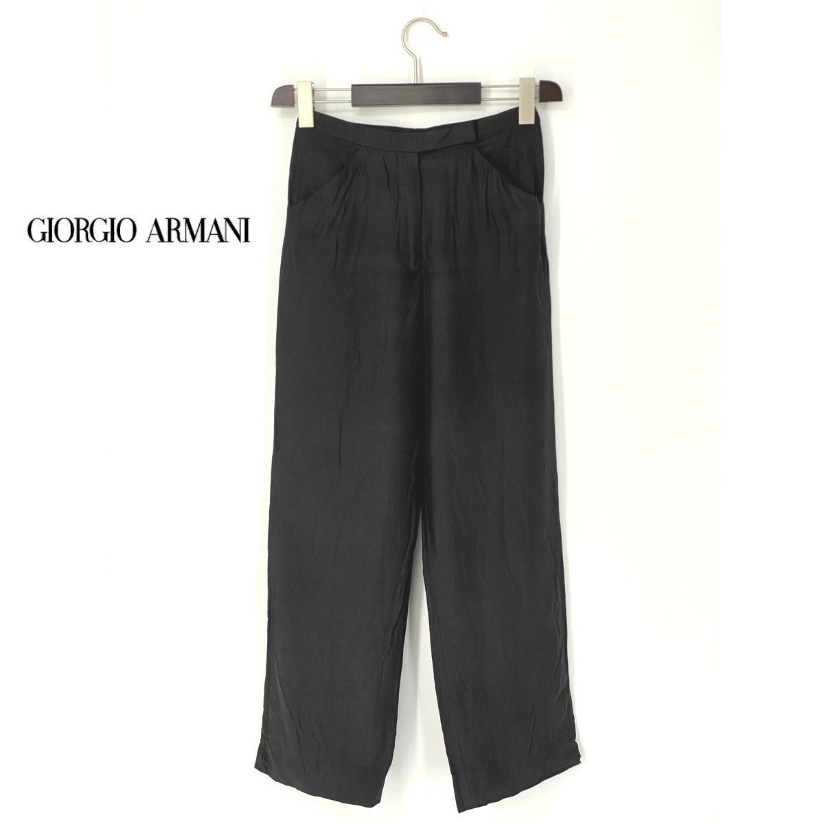 A7159 美品 春夏 GIORGIO ARMANI アルマーニ 黒ラベル リネン シルク テーパード スラックス パンツ トラウザーズ38黒 レディース スーツ用 あ | d-room.cat