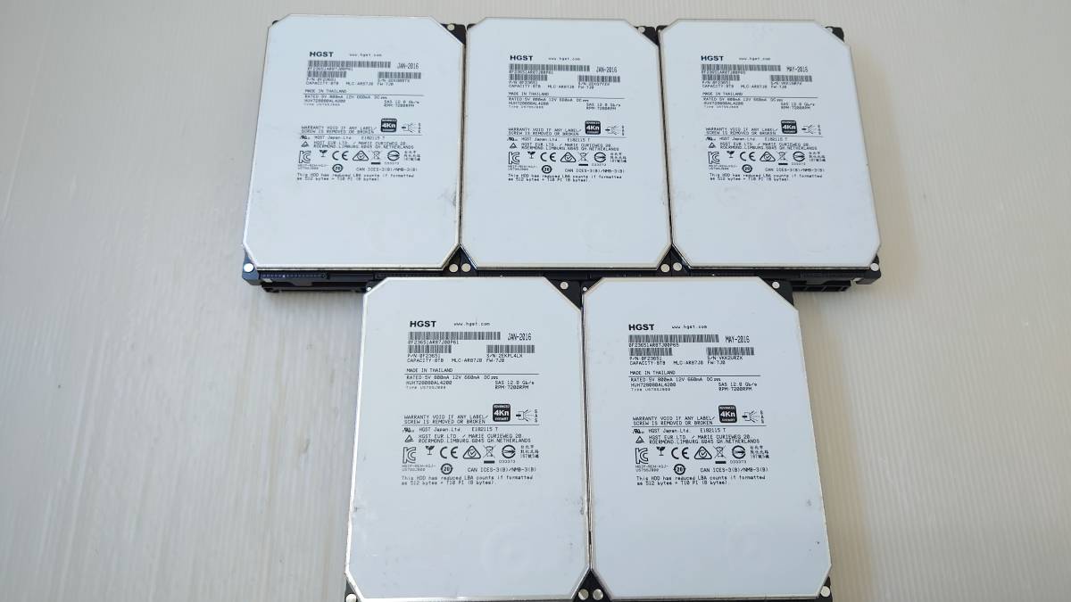 5個セット】HGST HUH728080AL4200 SAS 12Gb/s 8TB 5個 SAS 消去済 動作
