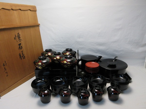 504907 [ beautiful goods paint ... work . stone tool arranging complete set . customer . wooden lacquer ware also box ] inspection ) tea utensils tea . stone Japanese-style tableware tea ceremony profit . shape tea utensils . tea .. stone cooking ⅵ