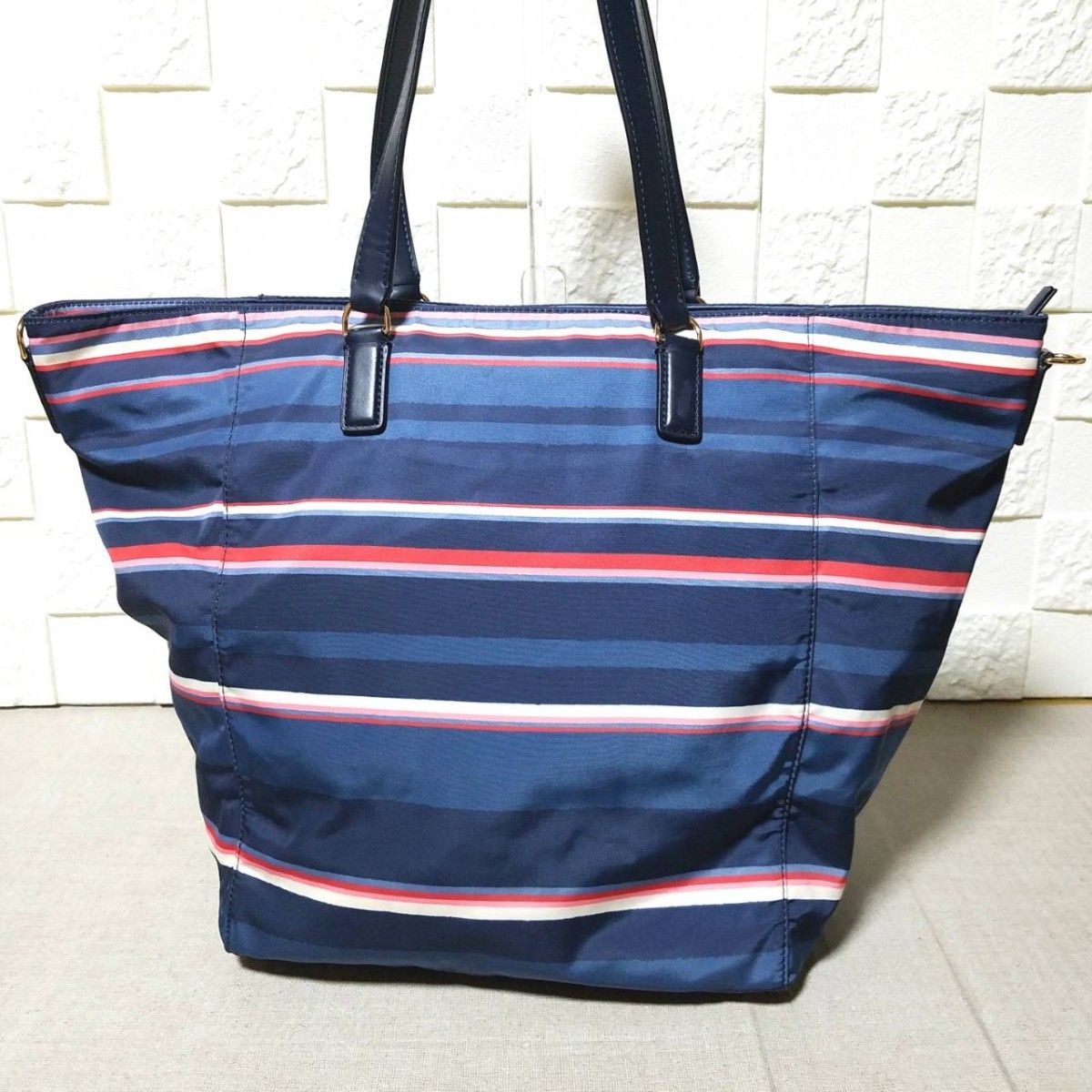 美品】トリーバーチ トートバッグ ナイロン ボーダー柄 2way 大容量-