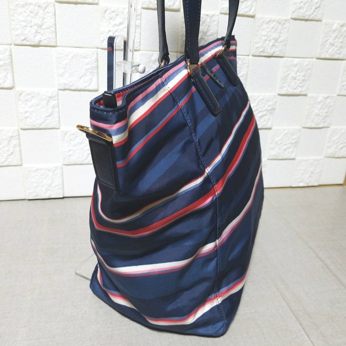 美品】トリーバーチ トートバッグ ナイロン ボーダー柄 2way 大容量-