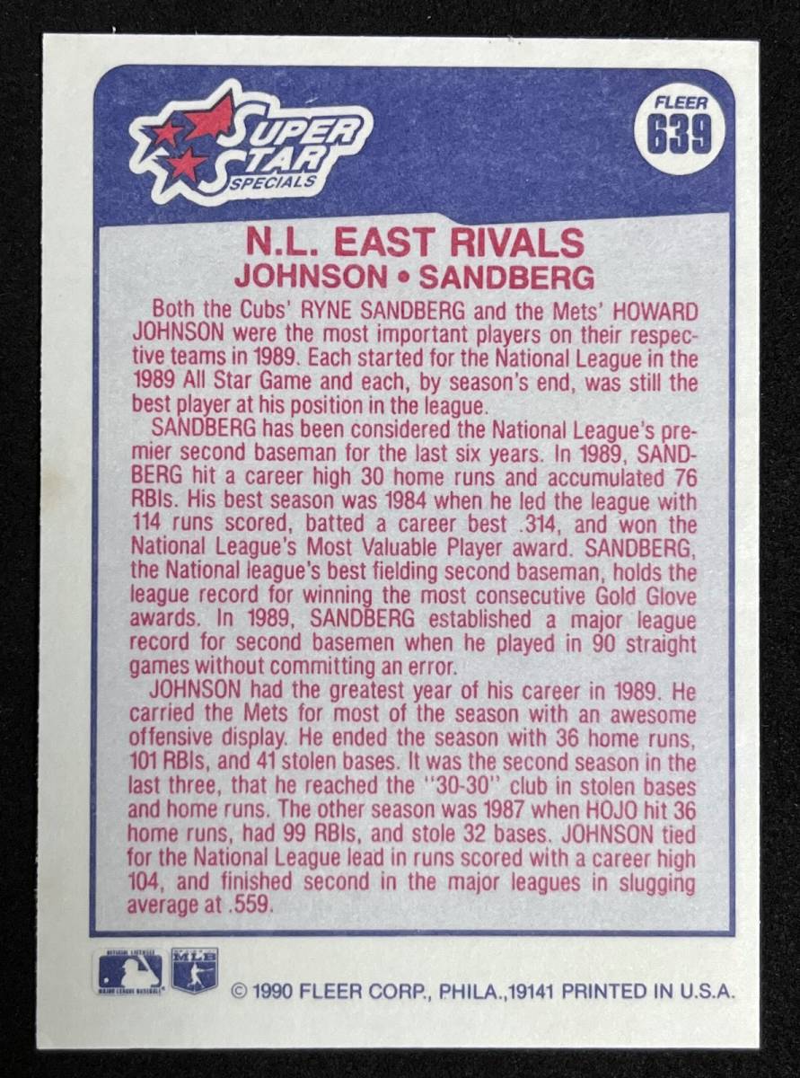 MLB 1990 FLEER ハワード・ジョンソン ライン・サンドバーグ HOWARD JOHNSON Dee Sandberg ニューヨーク・メッツ シカゴ・カブス_画像2