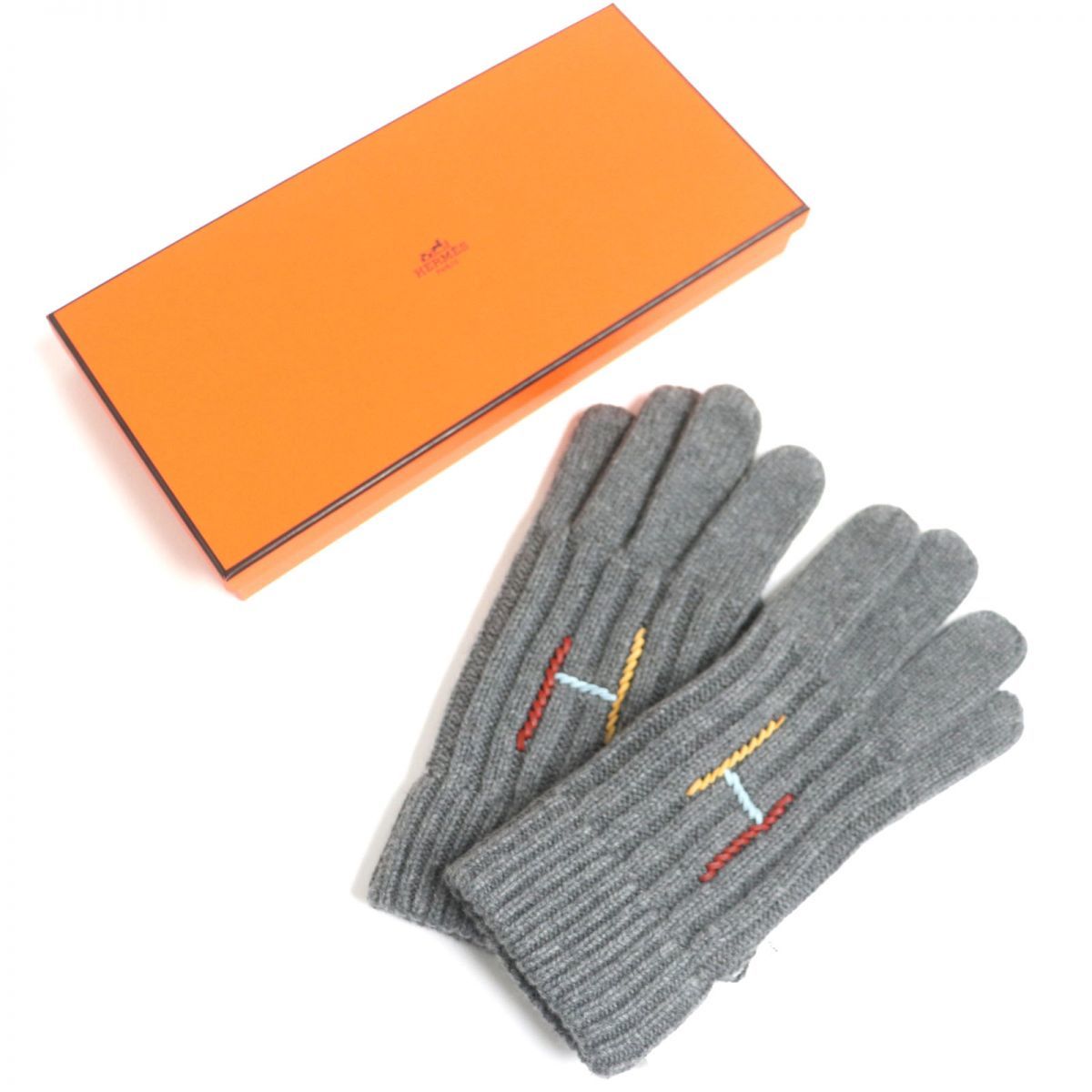 未使用品▽2022年12月購入 HERMES エルメス レザー使い Hロゴ カシミヤ