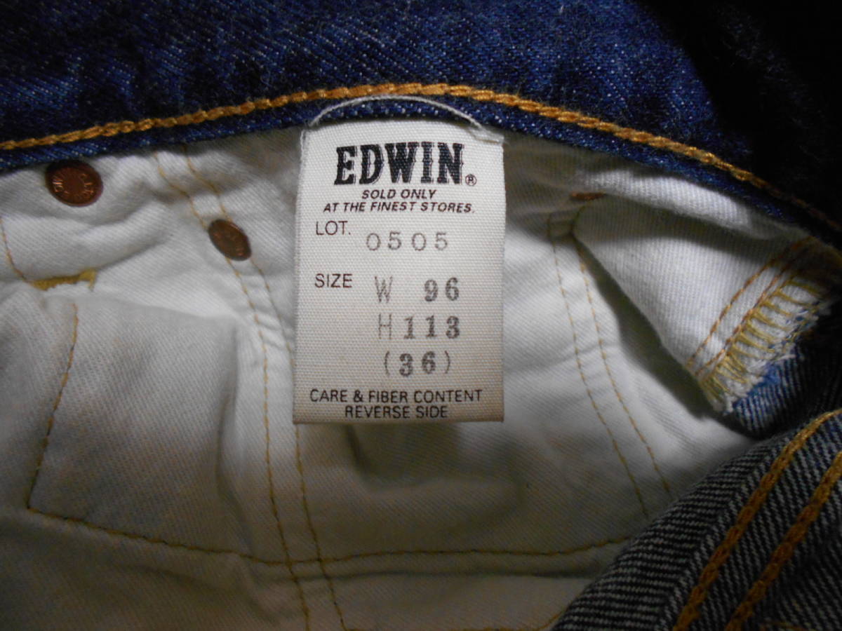 1990 period made EDWIN Edwin 505 red ear Vintage jeans indigo heavy ounce made in Japan MADE IN JAPAN VINTAGE INDIGO JEANS