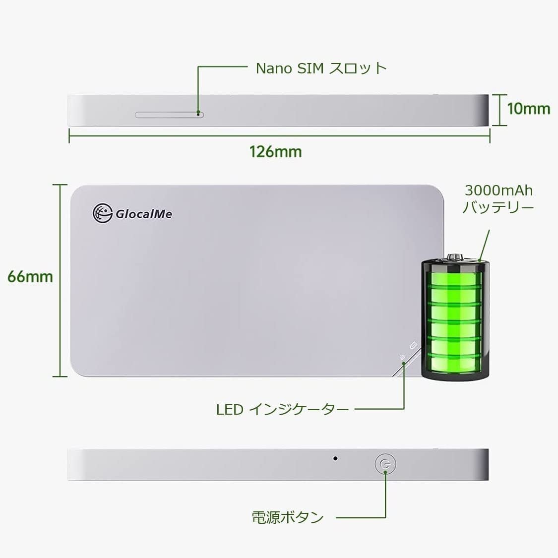 【送料無料】SIMフリー GlocalMe U3 WiFiルーター ポケットWiFi 軽量/薄型(ホワイト) 10台接続 クラウド機能なし 充電ケーブル付き★美品_画像3