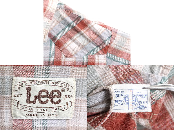 70s USA製 ■ Lee チェック フランネル 長袖 ウエスタン シャツ メンズ S 程/ 古着 70年代 白タグ ビンテージ リー ネルシャツ 長袖シャツ_画像5