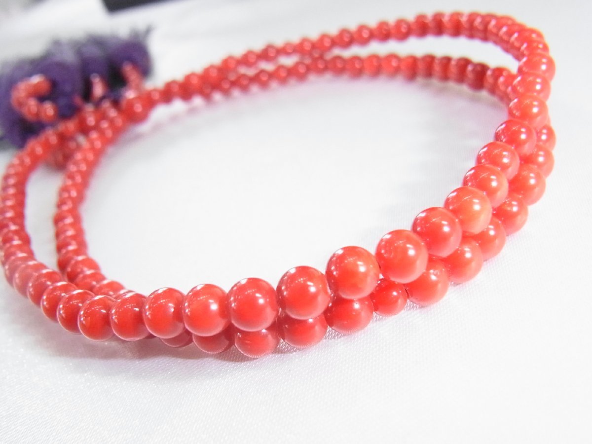 SAGAMI サガミ 赤サンゴ コーラル 2重ブレスレット 数珠 全長53㎝ 総重量32g 美品_画像3