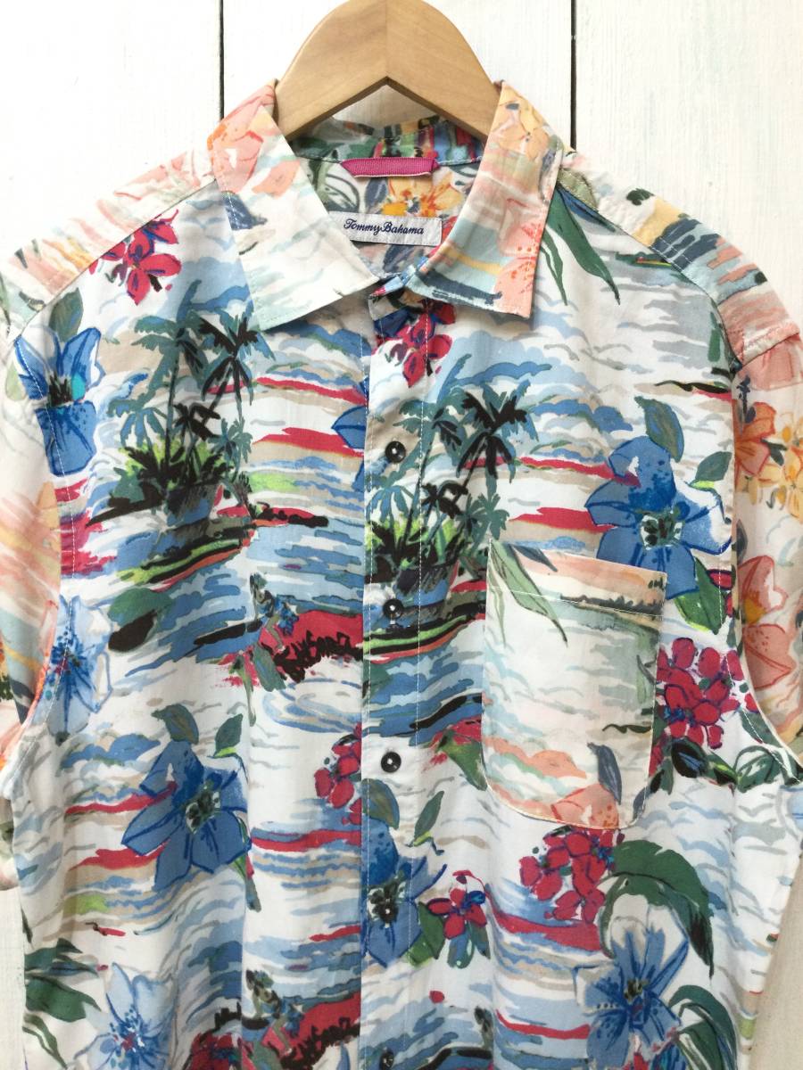 Tommy Bahama トミーバハマ 美品 ハワイアンシャツ アロハシャツ 総柄 メンズM 良品綺麗_画像2