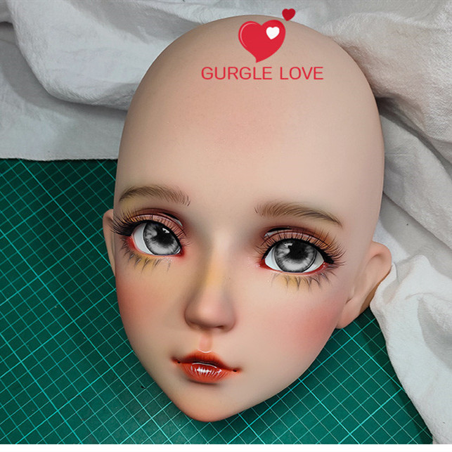 二次元美少女 ハーフマスク カツラ/眼球付き ヘッドロリータ人形 樹脂