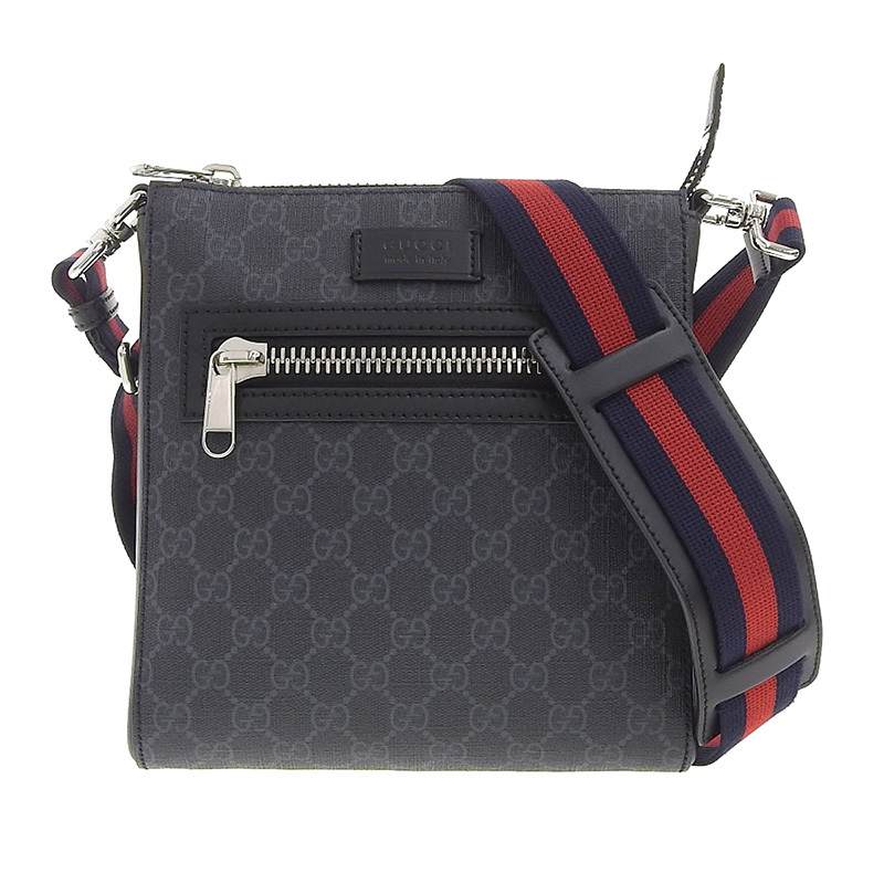 グッチ GUCCI GGスプリーム スモールメッセンジャーバッグ ショルダーバッグ レザー ブラック/グレー 523599 中古 新入荷 GU0483_画像1